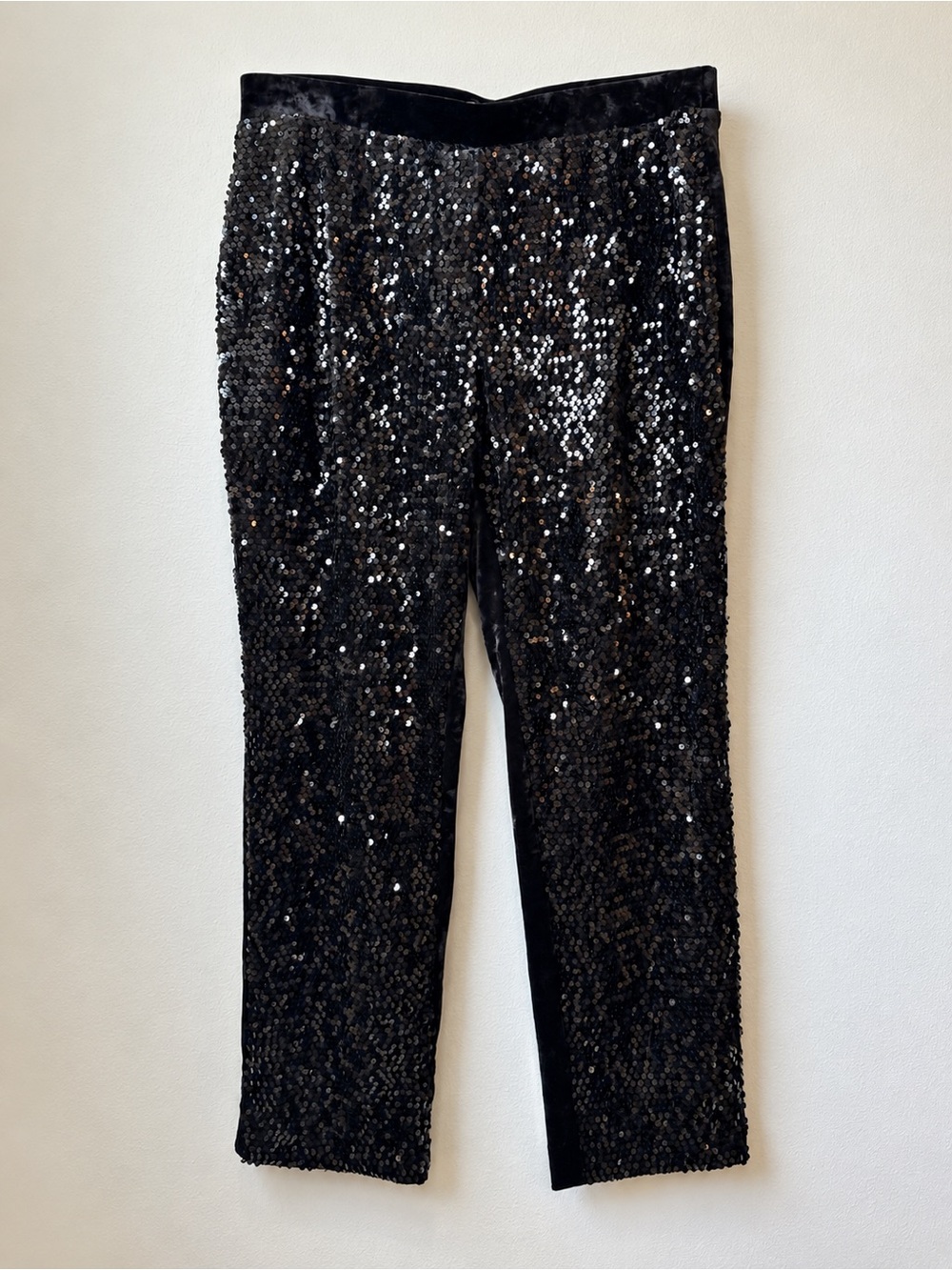 Chico’s 2.5P Black Sequin Crushed Velvet Pants Petite Holiday Party
